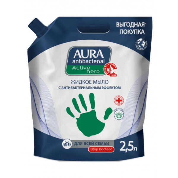 Мыло жидкое AURA Antibacterial c антибактериальным эффектом дой-пак 2