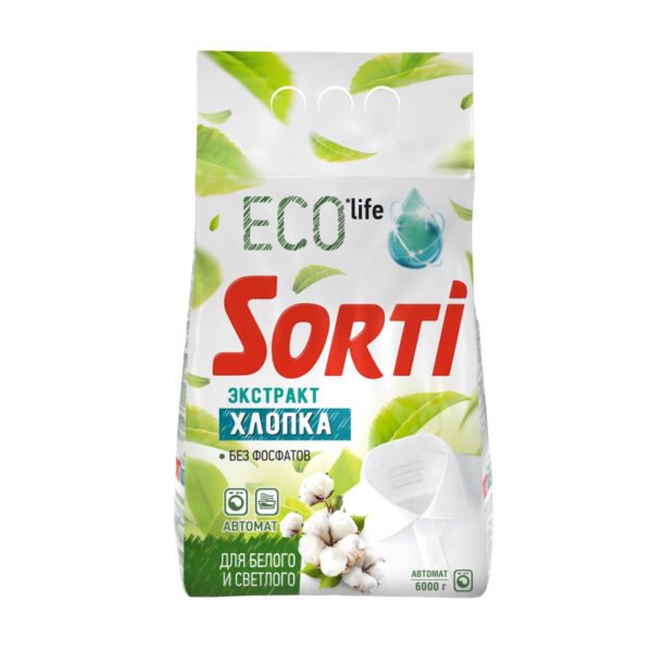 Порошок стиральный Sorti ECO Life Nature Soft Экстракт хлопка Автомат 6кг