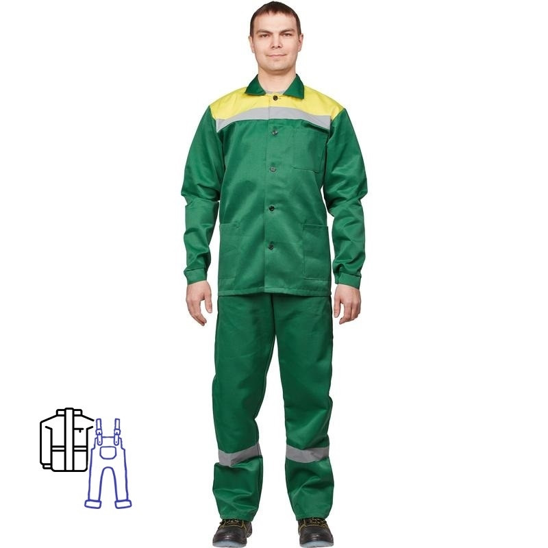 Костюм рабочий летний муж л02-КПК кур/пк зел/желт 60-62/182-188