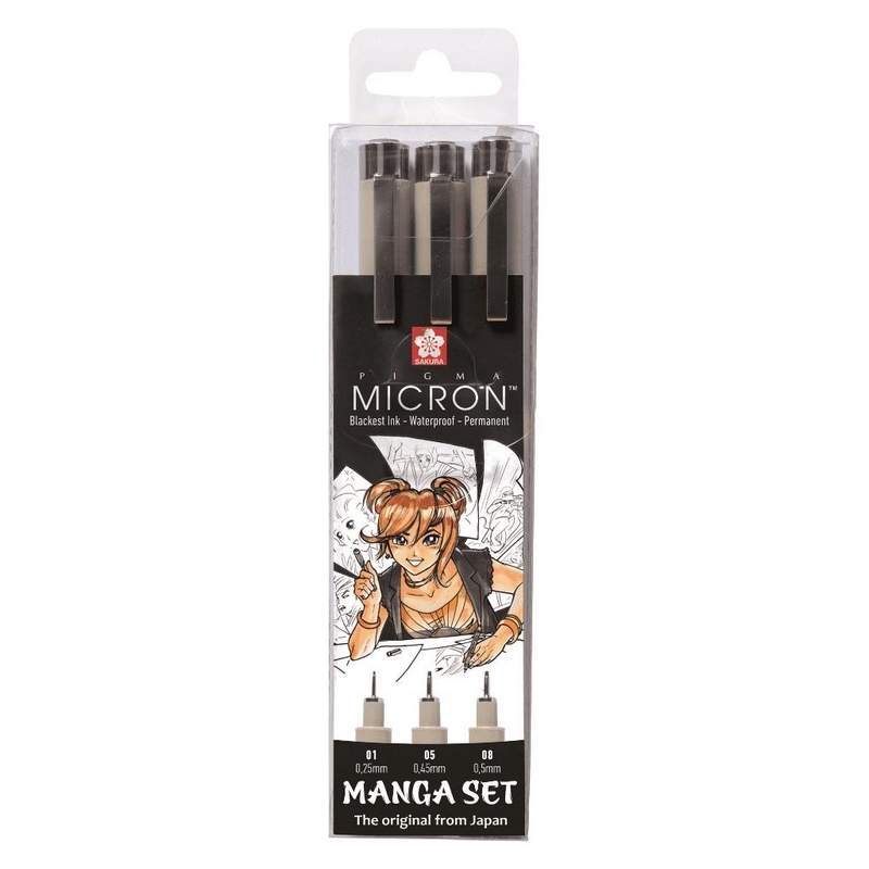 Набор капиллярных ручек Sakura Pigma Micron Manga 3шт