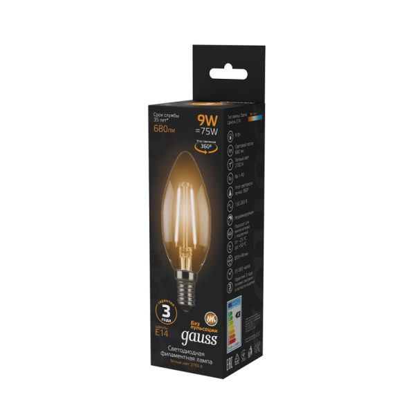 Лампа светодиодная Gauss LED Filament Свеча E14 9Вт 680Лм 2700К (103801109)