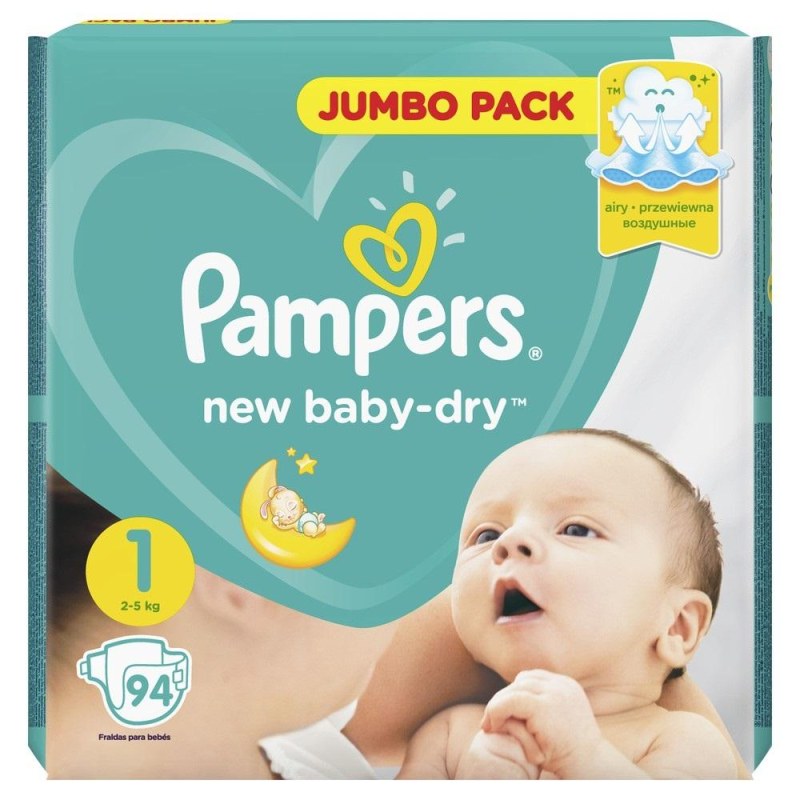 Подгузники PAMPERS New Baby-Dry Newborn (2-5 кг) Джамбо Упаковка 94шт