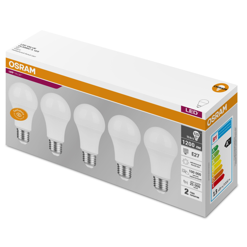 Лампа светодиодная OSRAM LVCLA125 15SW/840 230V E27 5шт/уп (4058075577831)