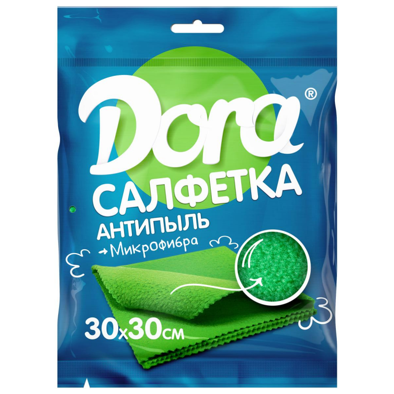 Салфетка хозяйственная антипыль Dora 30х30см микрофибра