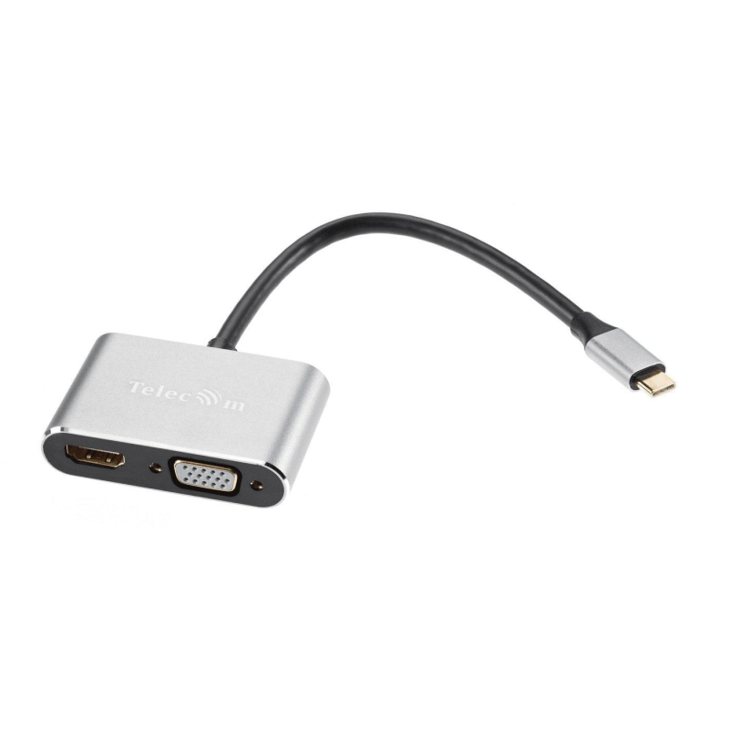 Кабель USB3.1 TypeCm - HDMI+USB3.0+PD+VGA Alum Grey 4K