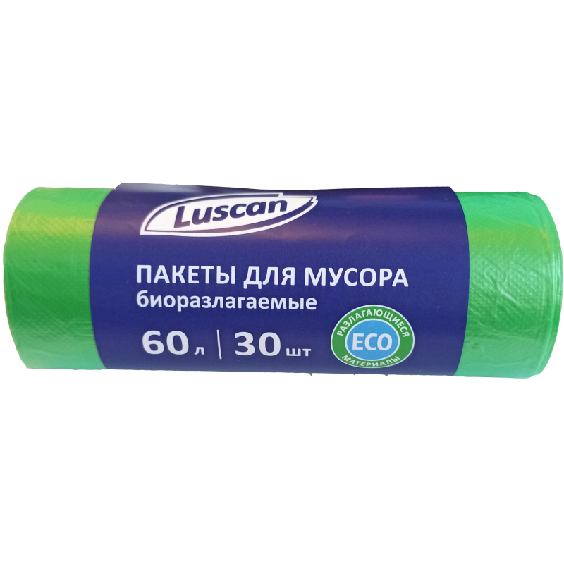 Мешки для мусора ПНД 60л 12мкм 30шт/рул зеленые 58x68см Luscan Bio