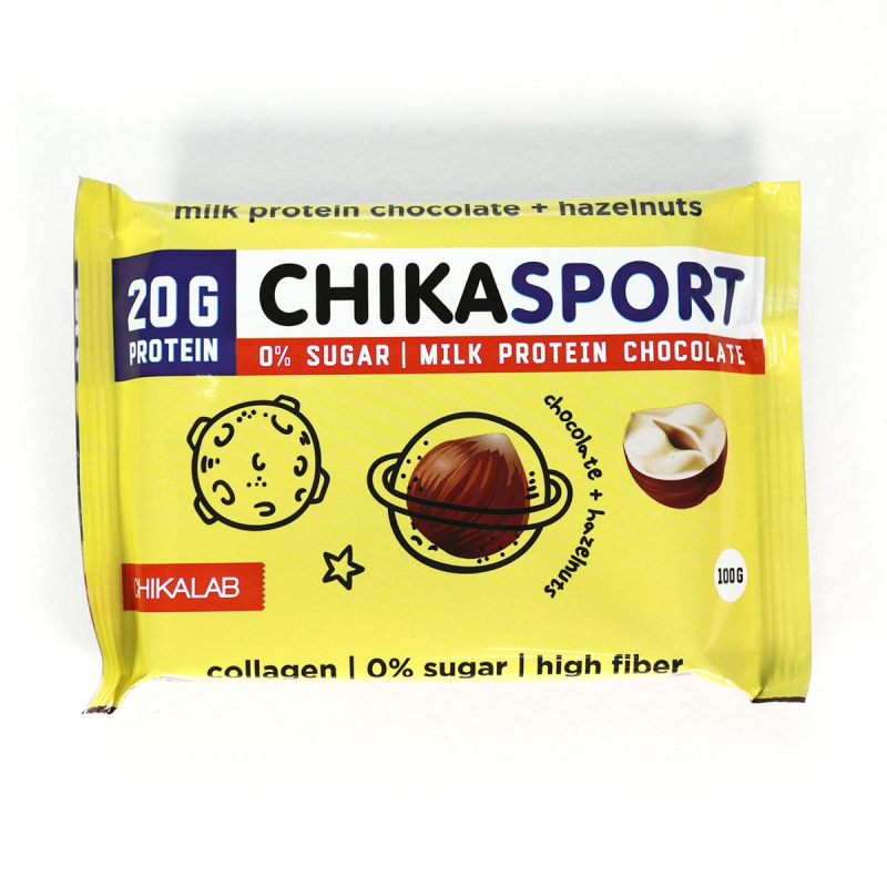 Шоколад Chikalab молочный с фундуком (протеин.)