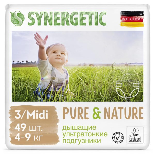 Подгузники SYNERGETIC Pure&Nature  3 / MIDI  49шт/уп