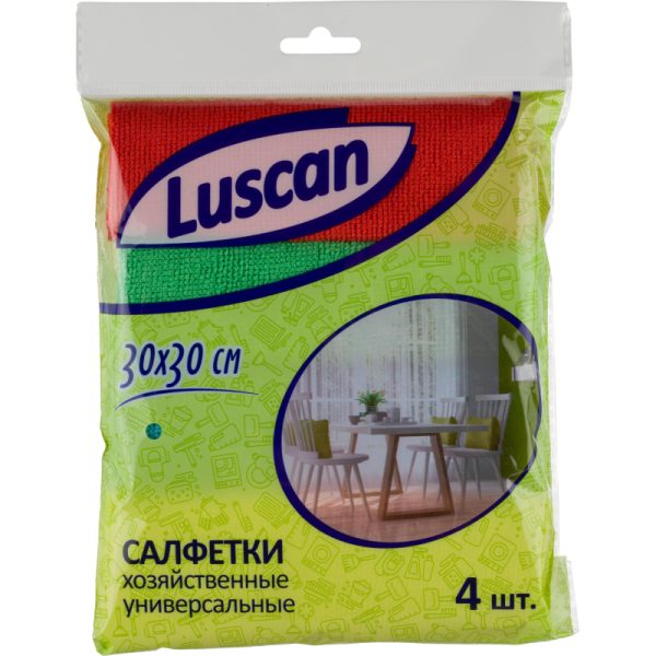 Салфетки хозяйственные Luscan из микрофибры универс 220г/м2 30х30см 4шт/уп