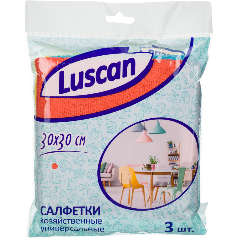 Салфетки хозяйственные Luscan из микрофибры универс 300г/м2 30х30см 3шт/уп