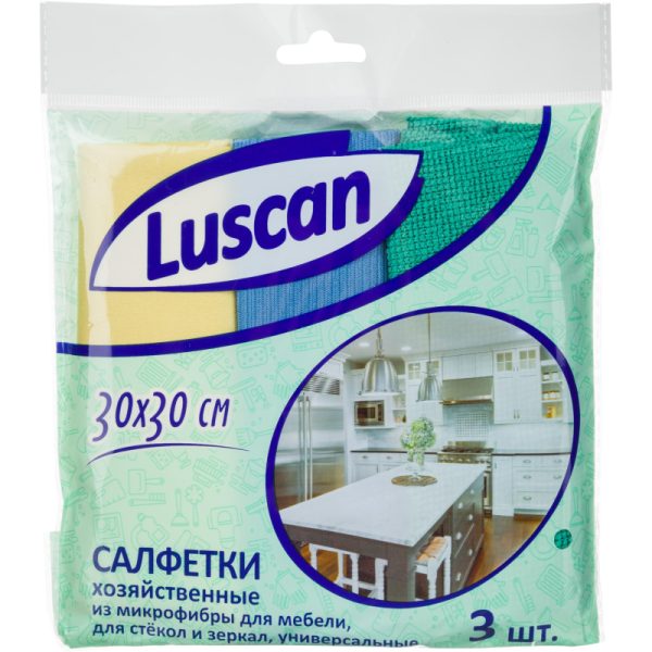 Салфетки хозяйственные Luscan из микрофибры 30х30см д/мебели