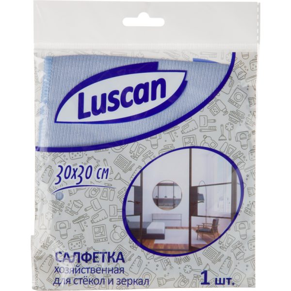 Салфетка хозяйственная Luscan из микрофиб д/стекол и зеркал 230г/м2 30х30см