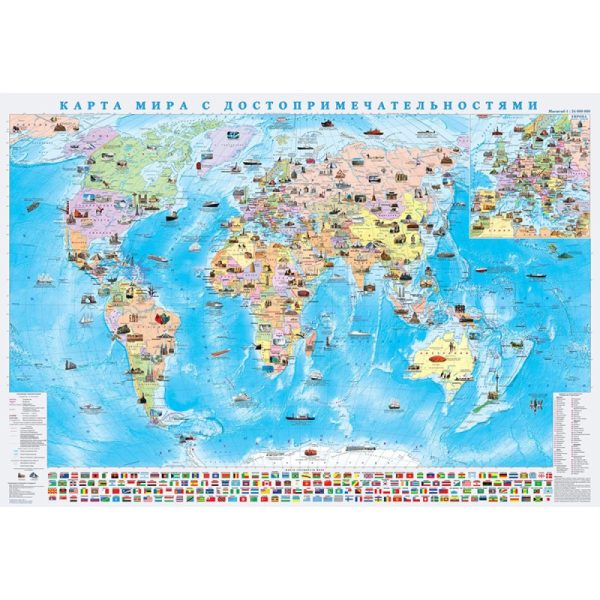 Настенная карта Мир.Достопримечательности 1.0х0