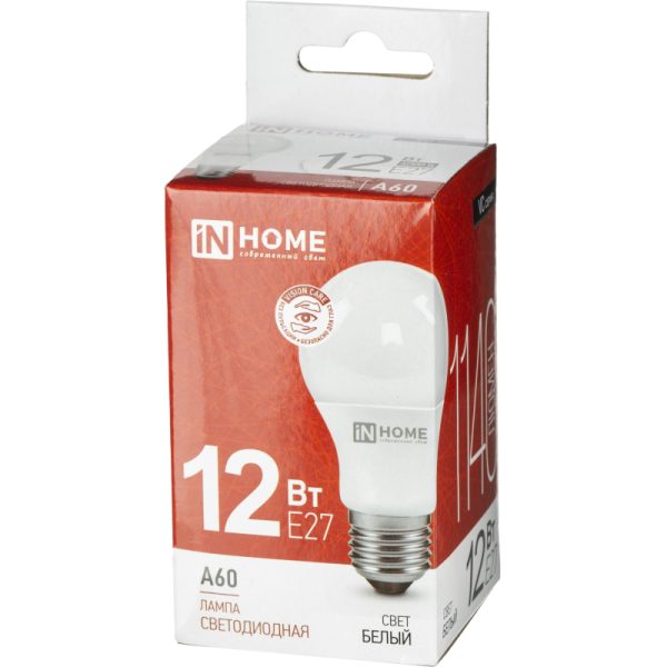 Лампа светодиодная LED-A60-VC 12Вт 230В Е27 4000К 1140 Лм IN HOME