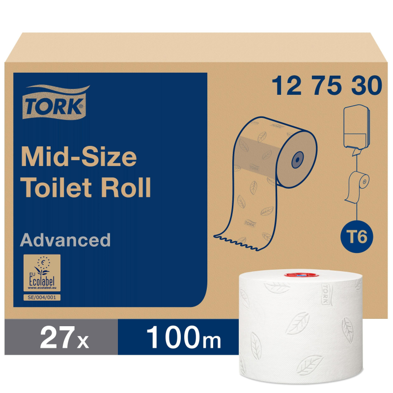 Бумага туалетная д/дисп Tork Mid-size Т6 Advanced 2сл бел 100м 27рул 127530