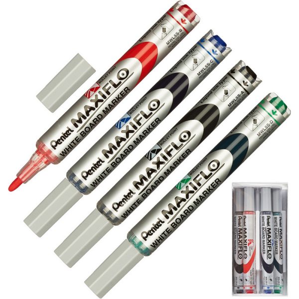 Набор маркеров для белых досок PENTEL MWL5S-4N 4шт./уп. + губка