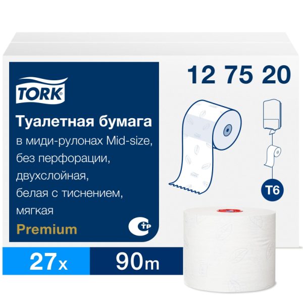 Бумага туалетная Tork Premium T6 2сл бел 100%цел втул 90м 27рул/уп 127520