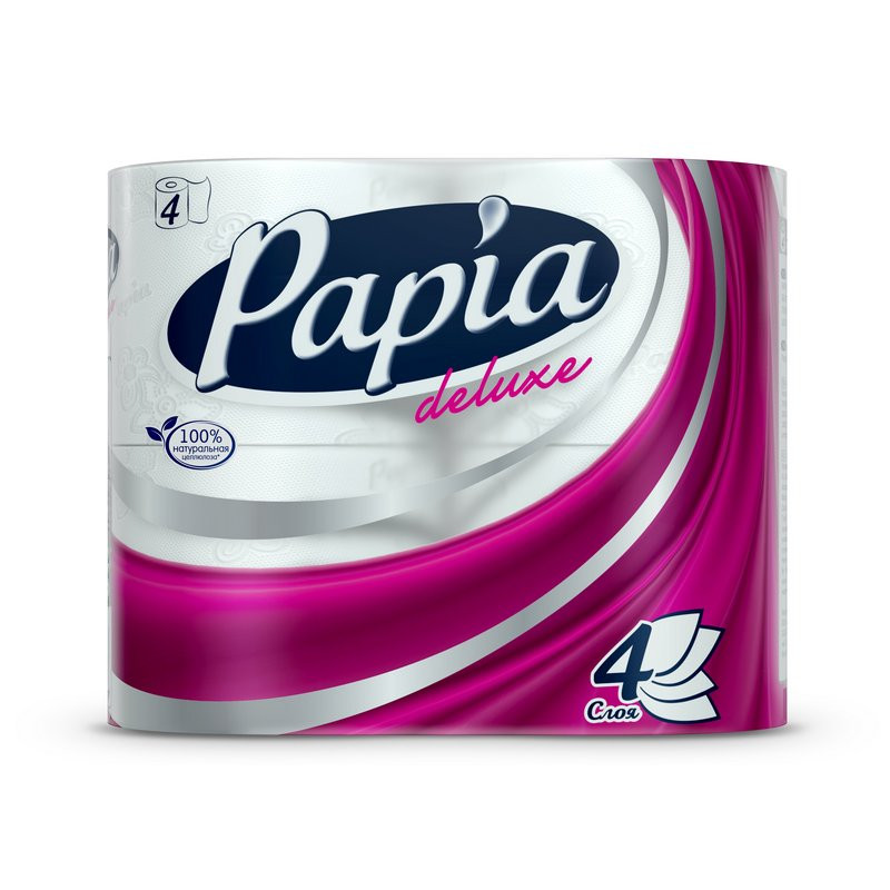 Бумага туалетная Papia Deluxe 4сл бел 100%цел втул 17