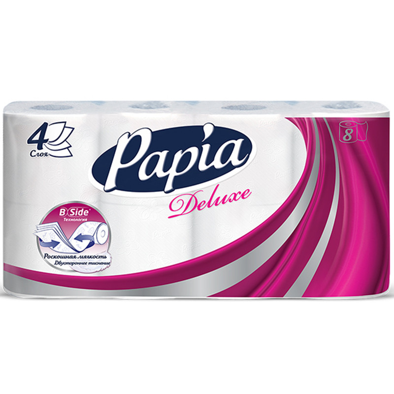 Бумага туалетная Papia Deluxe 4сл бел 100%цел втул 17