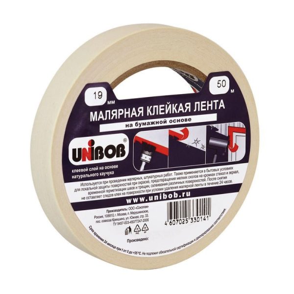 Клейкая лента малярная Unibob 19мм х 50м