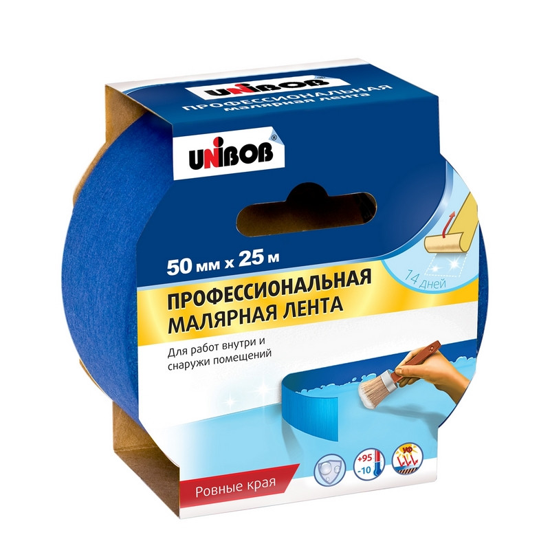 Клейкая лента малярная Unibob 50мм х 25м проф. для наружных работ